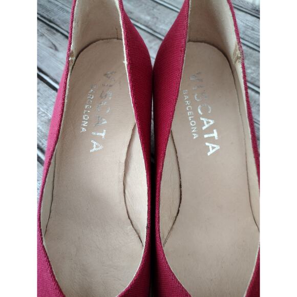 Viscata EUC Berry Red Espadrille Almond-Toe Wedge Shoes Heels Women's EU 38 US 7 - Picture 7 of 12